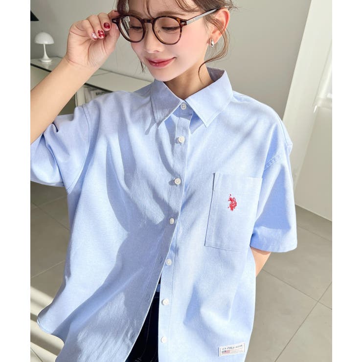 ブルー | U.S.POLO ASSN.ワンポイント刺繍半袖オックスシャツ | moment+