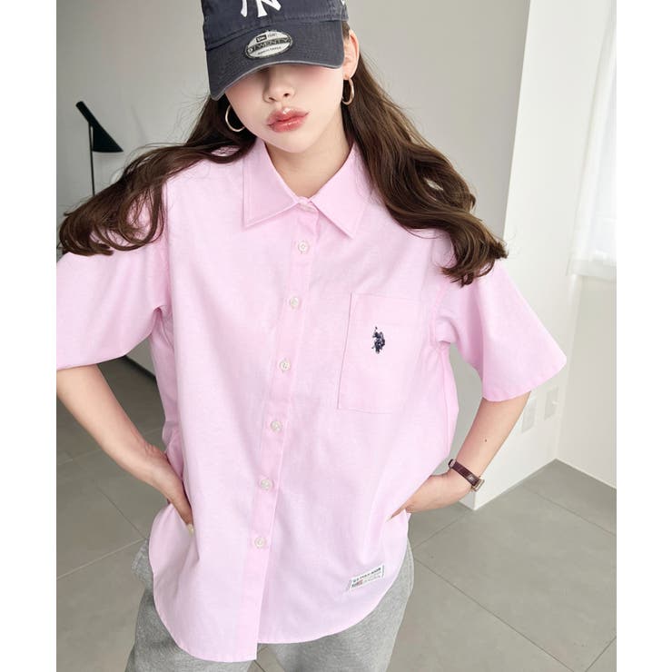 ピンク | U.S.POLO ASSN.ワンポイント刺繍半袖オックスシャツ | moment+