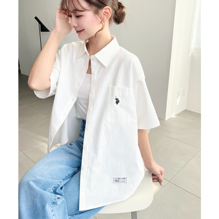 オフホワイト | U.S.POLO ASSN.ワンポイント刺繍半袖オックスシャツ | moment+
