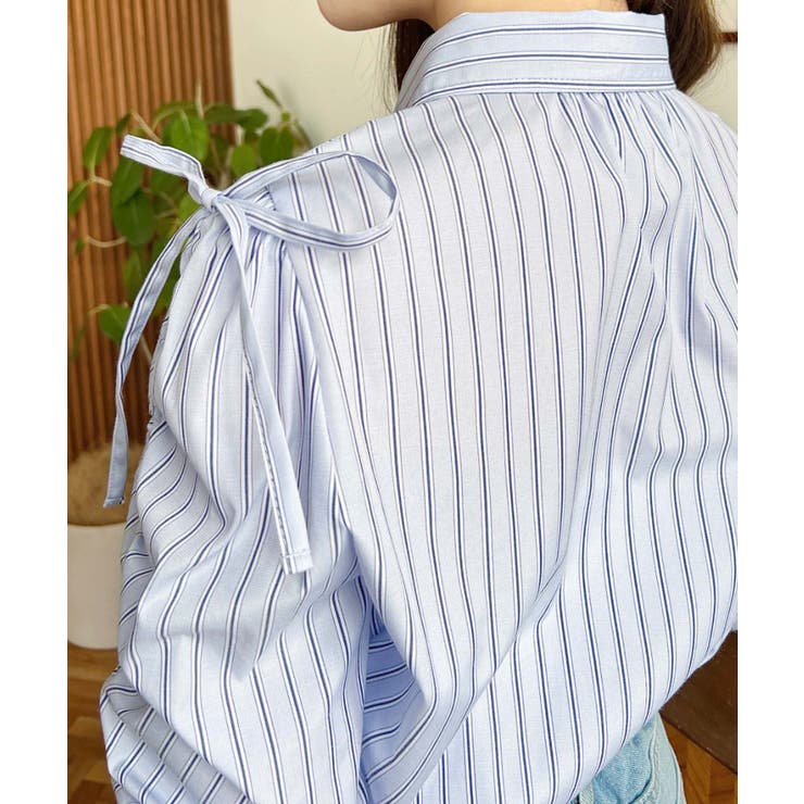 マルチストライプ袖シャーリングシャツブラウス | moment+ | 詳細画像10 