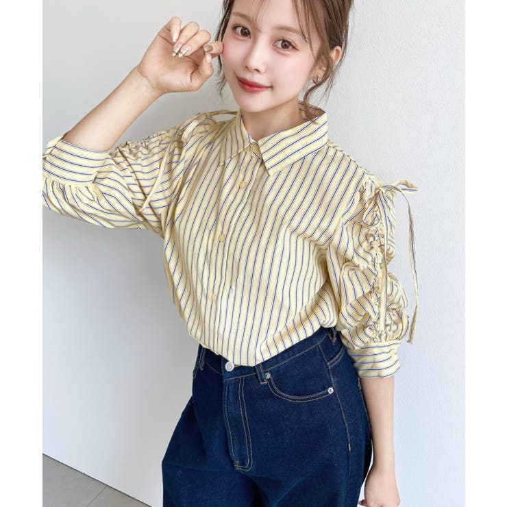 マルチストライプ袖シャーリングシャツブラウス | moment+ | 詳細画像12 