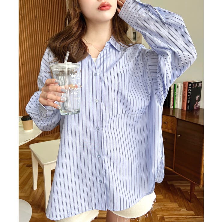 マルチストライプ後ろ編み上げ長袖シャツ | moment+ | 詳細画像10 