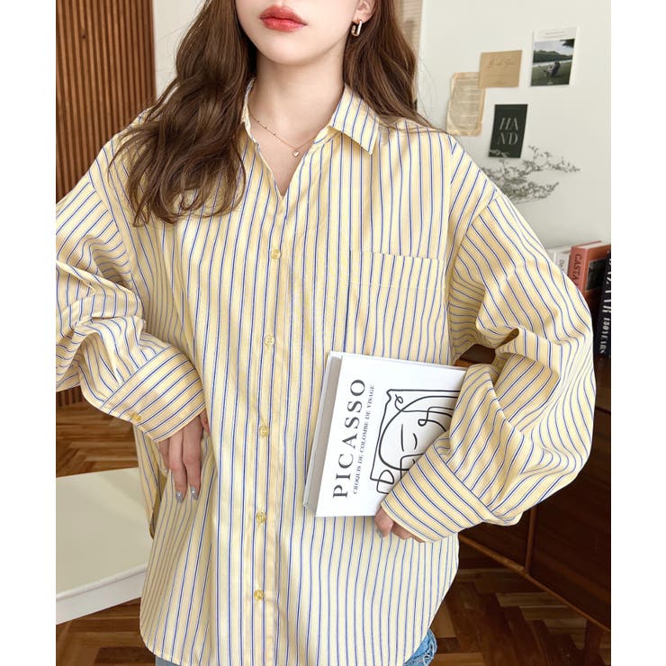 マルチストライプ後ろ編み上げ長袖シャツ | moment+ | 詳細画像13 