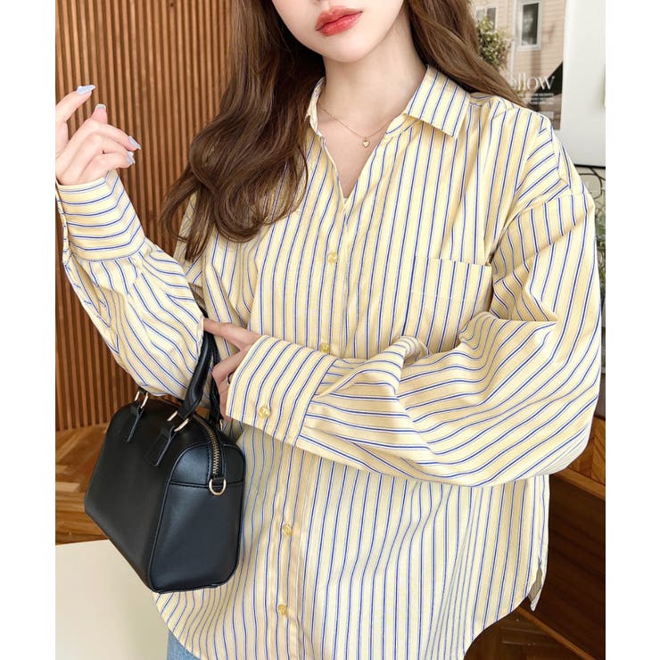 マルチストライプ後ろ編み上げ長袖シャツ | moment+ | 詳細画像14 