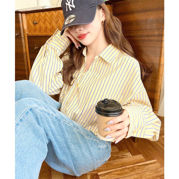 マルチストライプ後ろ編み上げ長袖シャツ | moment+ | 詳細画像16 