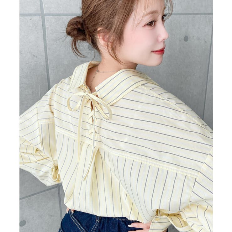 ＼冷房、日差し対策にも大活躍♪／ マルチストライプ後ろ編み上げ長袖シャツ | moment+ | 詳細画像32 