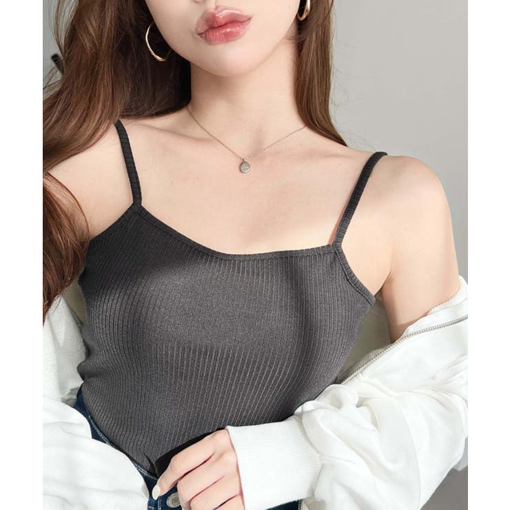 チャコールグレー | カップ付きテレコリブスクエアキャミソール | moment+