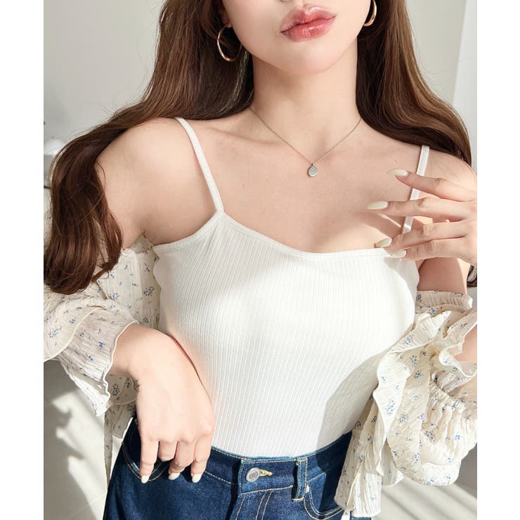 オフホワイト | カップ付きテレコリブスクエアキャミソール | moment+