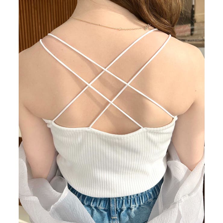 カップ付きバッククロスストラップスクエアキャミソール[品番