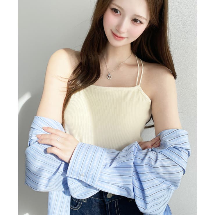 ナチュラル | カップ付きバッククロスストラップスクエアキャミソール | moment+