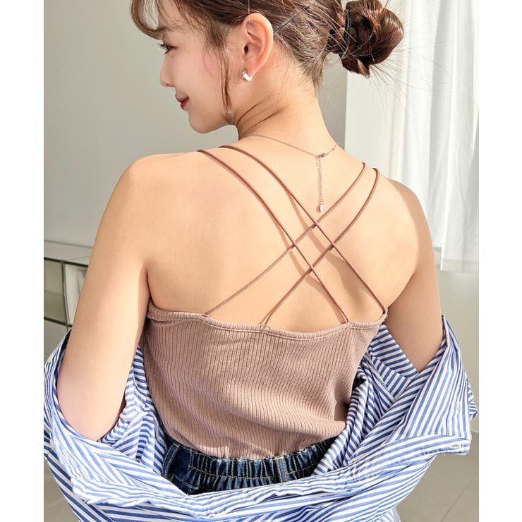 モカ | カップ付きバッククロスストラップスクエアキャミソール | moment+