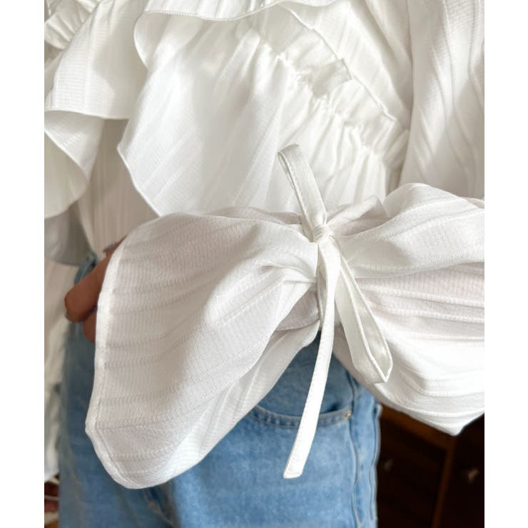 ドビーストライプマルチウェイオフショルクロスフリルショート丈ブラウス | moment+ | 詳細画像10 