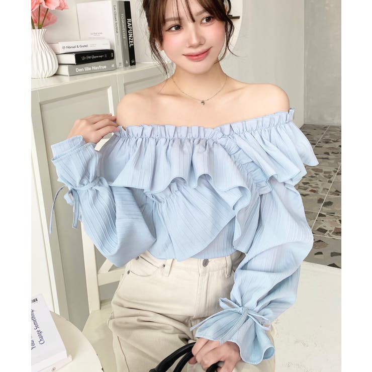 ドビーストライプマルチウェイオフショルクロスフリルショート丈ブラウス | moment+ | 詳細画像20 