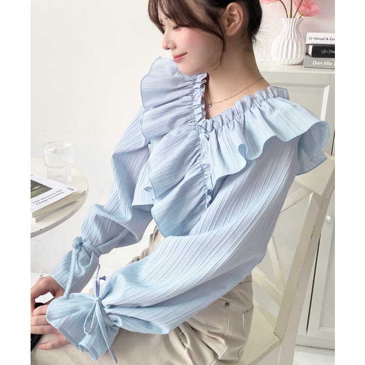 ドビーストライプマルチウェイオフショルクロスフリルショート丈ブラウス | moment+ | 詳細画像21 