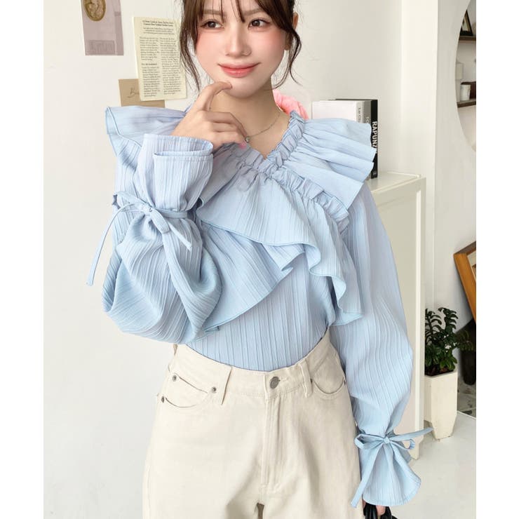 ドビーストライプマルチウェイオフショルクロスフリルショート丈ブラウス | moment+ | 詳細画像22 