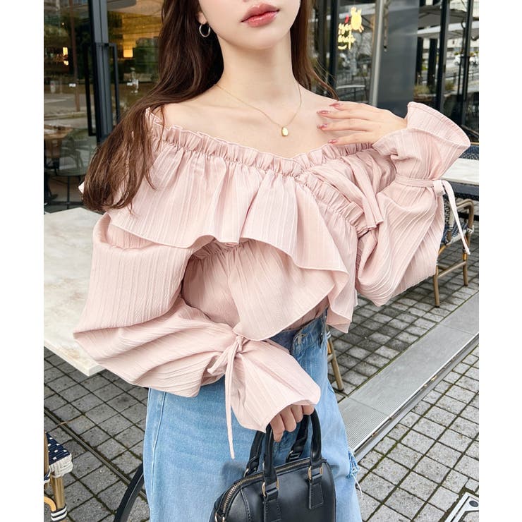 ドビーストライプマルチウェイオフショルクロスフリルショート丈ブラウス | moment+ | 詳細画像34 