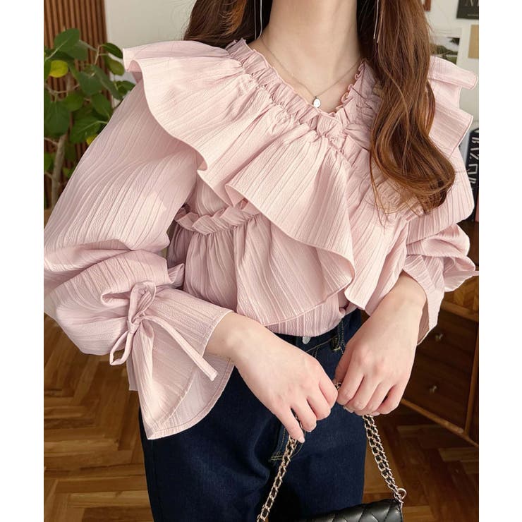 ドビーストライプマルチウェイオフショルクロスフリルショート丈ブラウス | moment+ | 詳細画像35 