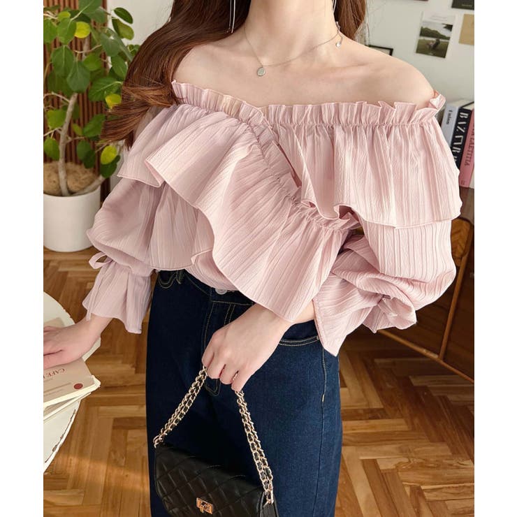 ドビーストライプマルチウェイオフショルクロスフリルショート丈ブラウス | moment+ | 詳細画像36 