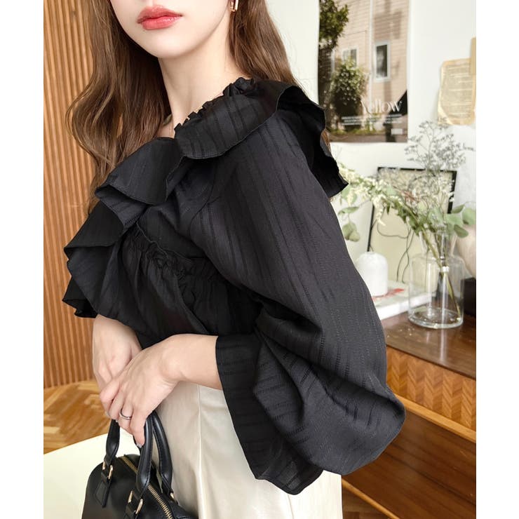 ドビーストライプマルチウェイオフショルクロスフリルショート丈ブラウス | moment+ | 詳細画像39 