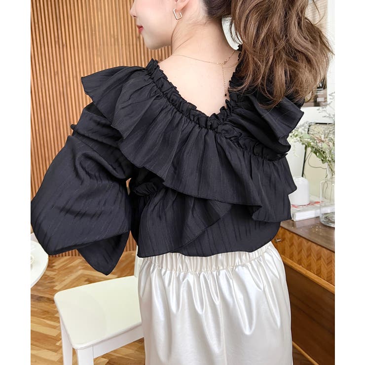 ドビーストライプマルチウェイオフショルクロスフリルショート丈ブラウス | moment+ | 詳細画像40 