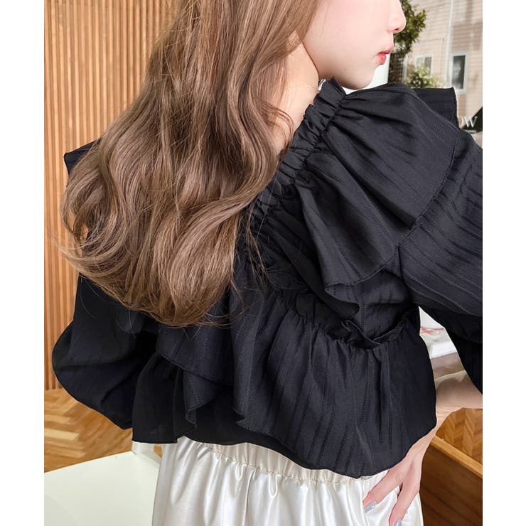 ドビーストライプマルチウェイオフショルクロスフリルショート丈ブラウス | moment+ | 詳細画像44 