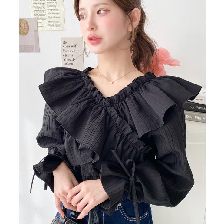 ドビーストライプマルチウェイオフショルクロスフリルショート丈ブラウス | moment+ | 詳細画像45 