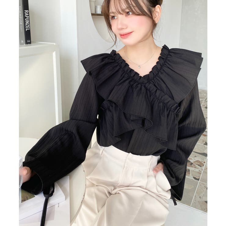 ドビーストライプマルチウェイオフショルクロスフリルショート丈ブラウス | moment+ | 詳細画像49 