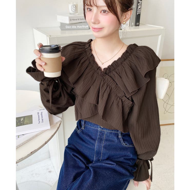 ドビーストライプマルチウェイオフショルクロスフリルショート丈