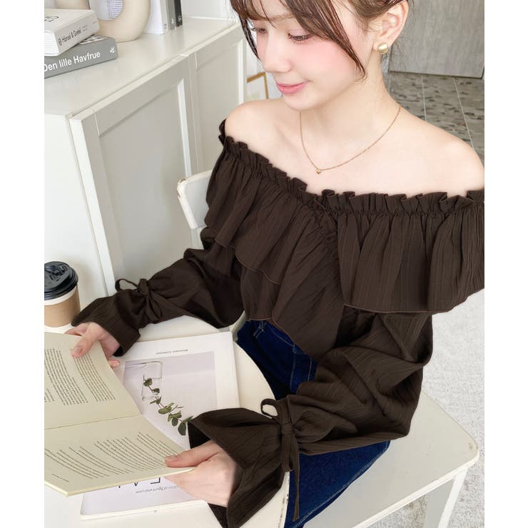 ドビーストライプマルチウェイオフショルクロスフリルショート丈ブラウス | moment+ | 詳細画像57 