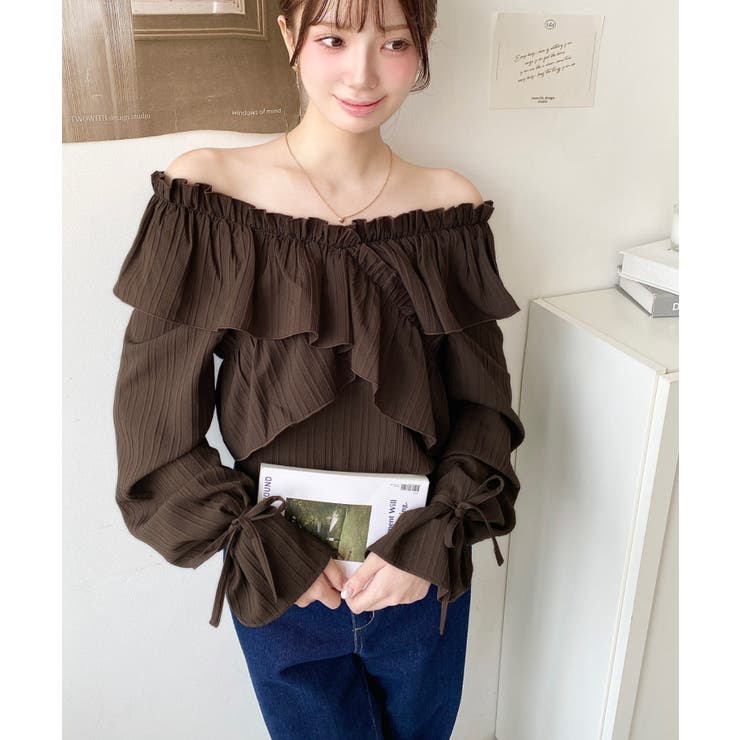 ドビーストライプマルチウェイオフショルクロスフリルショート丈ブラウス | moment+ | 詳細画像58 