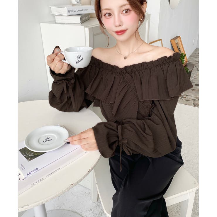 ドビーストライプマルチウェイオフショルクロスフリルショート丈ブラウス | moment+ | 詳細画像63 