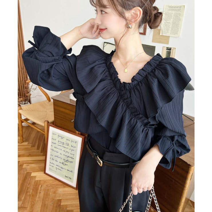 ドビーストライプマルチウェイオフショルクロスフリルショート丈ブラウス | moment+ | 詳細画像65 