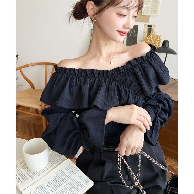 ドビーストライプマルチウェイオフショルクロスフリルショート丈ブラウス | moment+ | 詳細画像66 