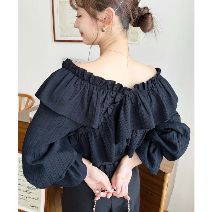 ドビーストライプマルチウェイオフショルクロスフリルショート丈ブラウス | moment+ | 詳細画像67 