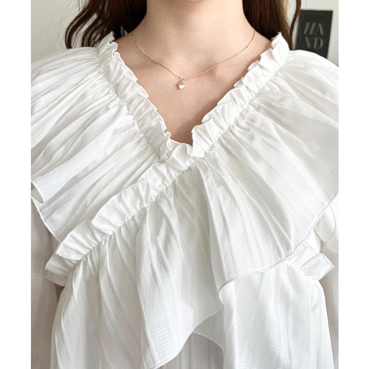 ドビーストライプマルチウェイオフショルクロスフリルショート丈ブラウス | moment+ | 詳細画像7 