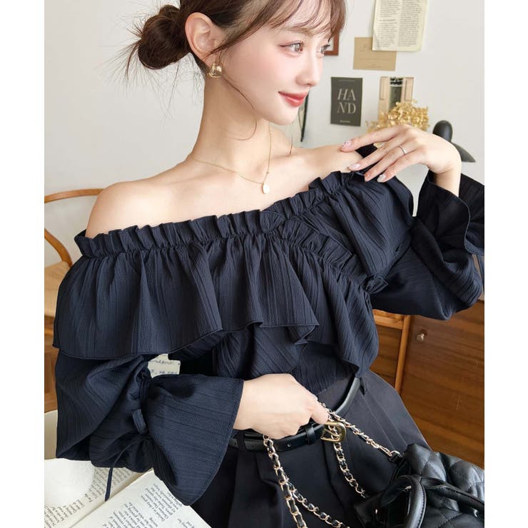 ドビーストライプマルチウェイオフショルクロスフリルショート丈ブラウス | moment+ | 詳細画像68 