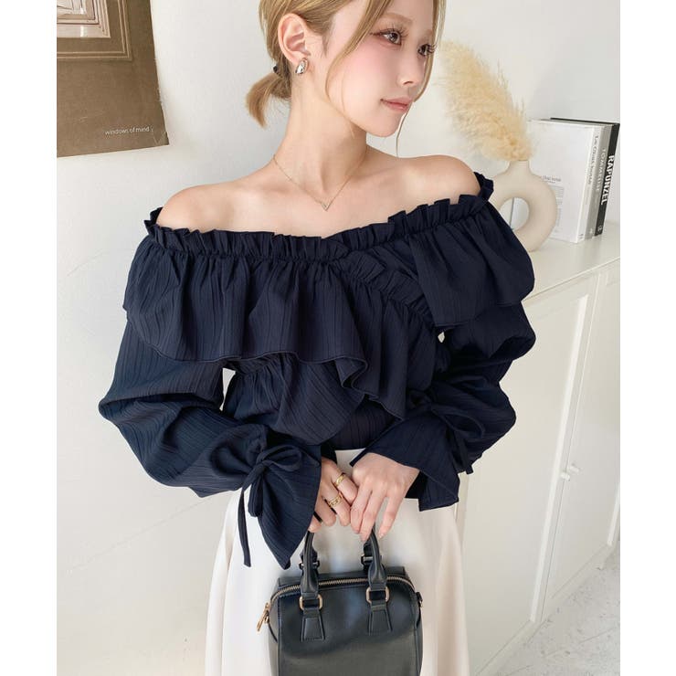 ドビーストライプマルチウェイオフショルクロスフリルショート丈ブラウス | moment+ | 詳細画像69 