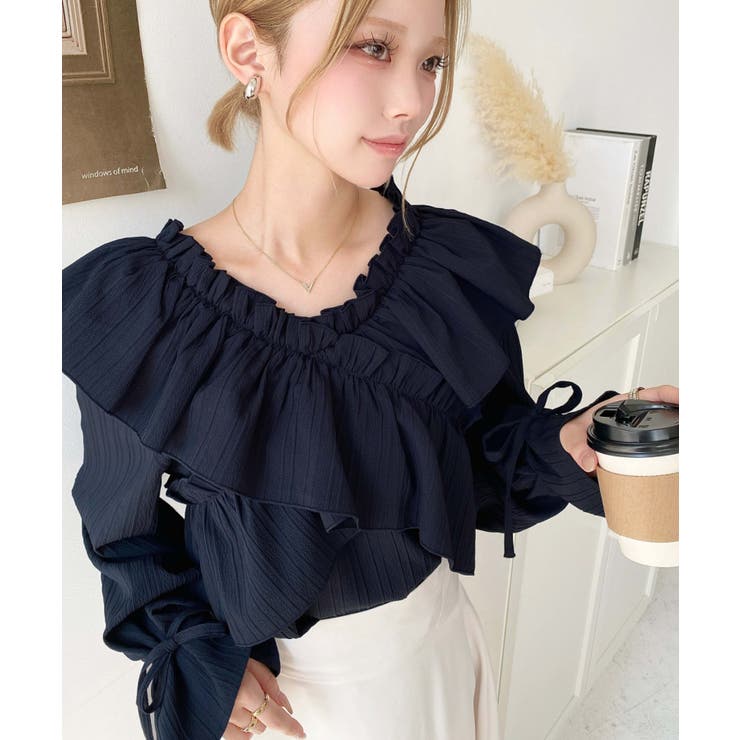 ドビーストライプマルチウェイオフショルクロスフリルショート丈ブラウス | moment+ | 詳細画像70 