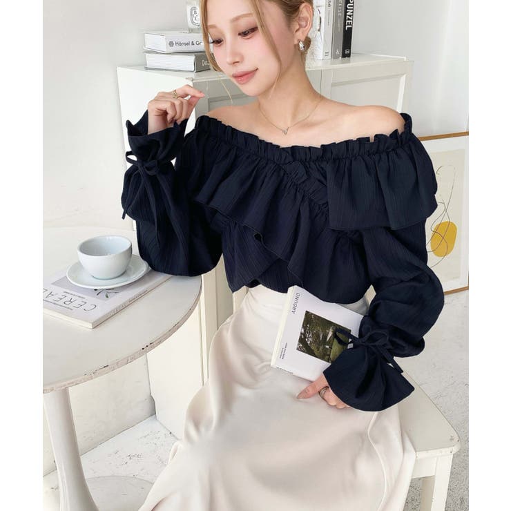 ドビーストライプマルチウェイオフショルクロスフリルショート丈ブラウス | moment+ | 詳細画像71 