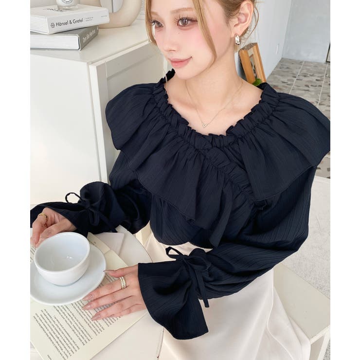 ドビーストライプマルチウェイオフショルクロスフリルショート丈ブラウス | moment+ | 詳細画像72 