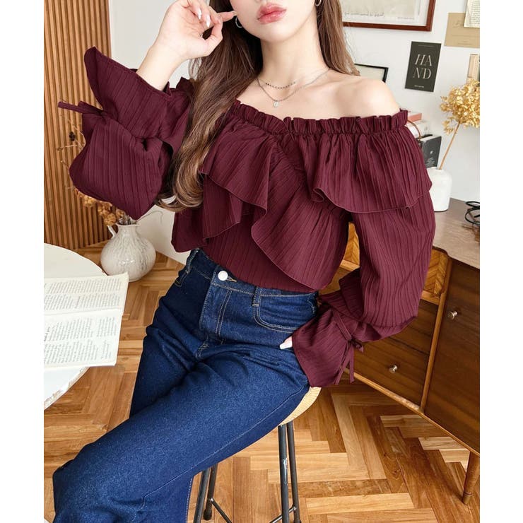 ドビーストライプマルチウェイオフショルクロスフリルショート丈ブラウス | moment+ | 詳細画像76 