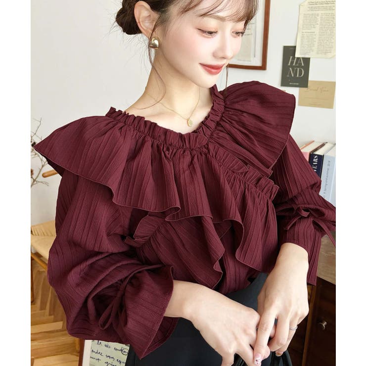 ドビーストライプマルチウェイオフショルクロスフリルショート丈ブラウス | moment+ | 詳細画像78 