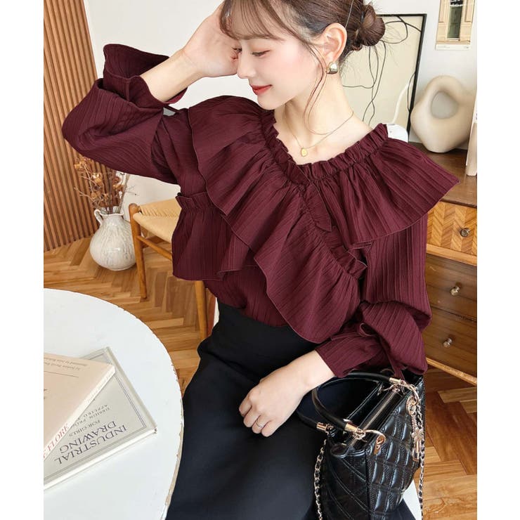 ドビーストライプマルチウェイオフショルクロスフリルショート丈ブラウス | moment+ | 詳細画像80 