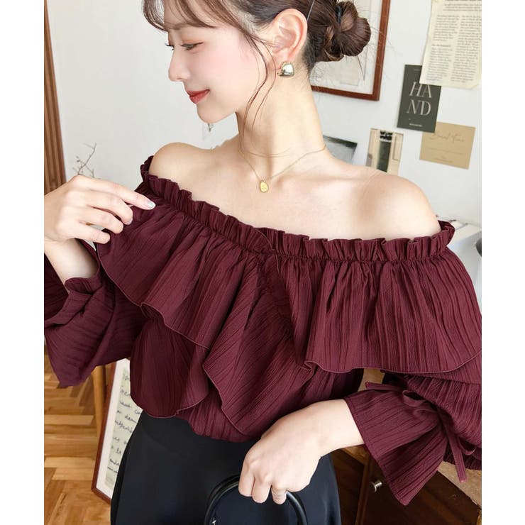 ドビーストライプマルチウェイオフショルクロスフリルショート丈ブラウス | moment+ | 詳細画像82 