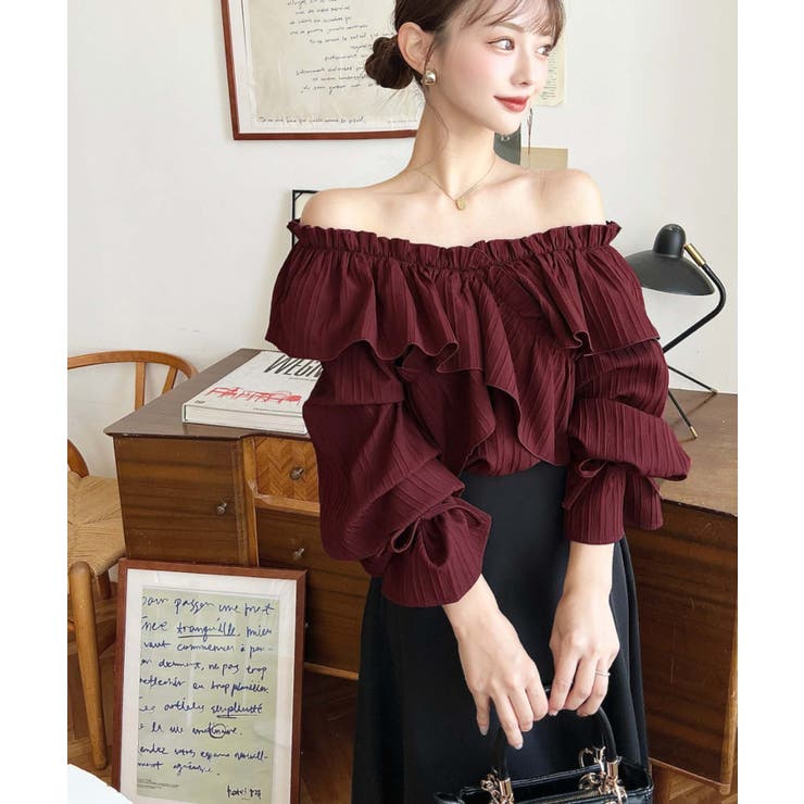 ドビーストライプマルチウェイオフショルクロスフリルショート丈ブラウス | moment+ | 詳細画像83 