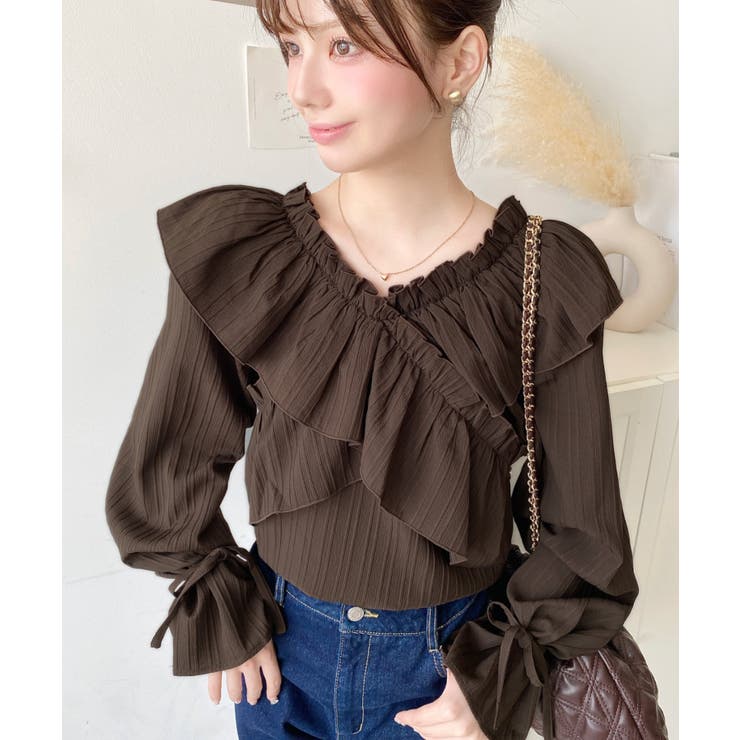 ドビーストライプマルチウェイオフショルクロスフリルショート丈