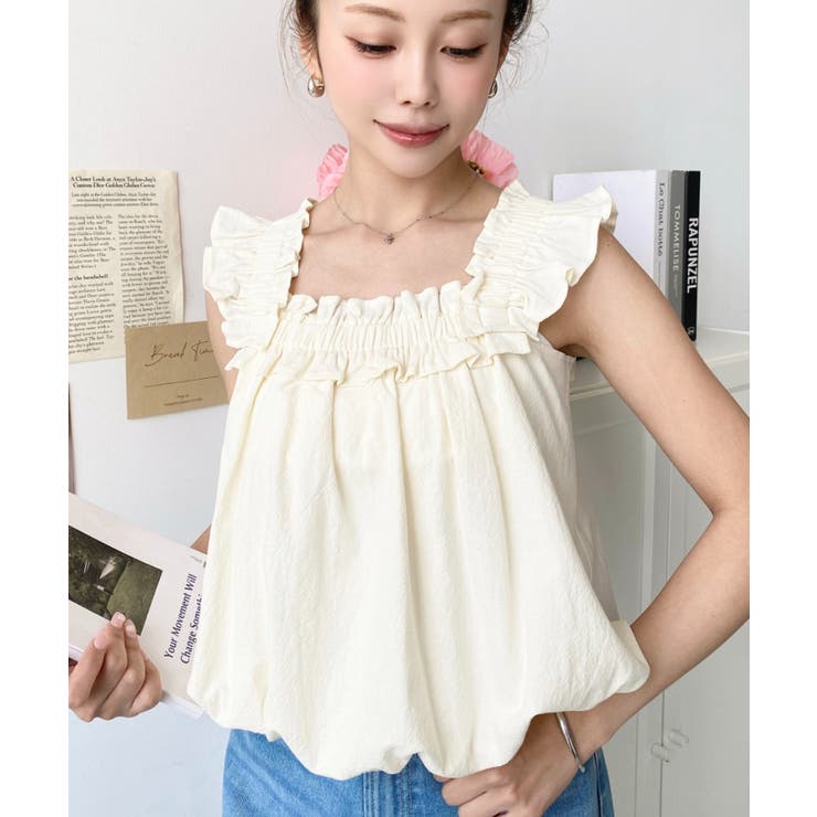 コットンワッシャーフリルショルダーバルーンシルエットノースリーブトップス | moment+ | 詳細画像11 