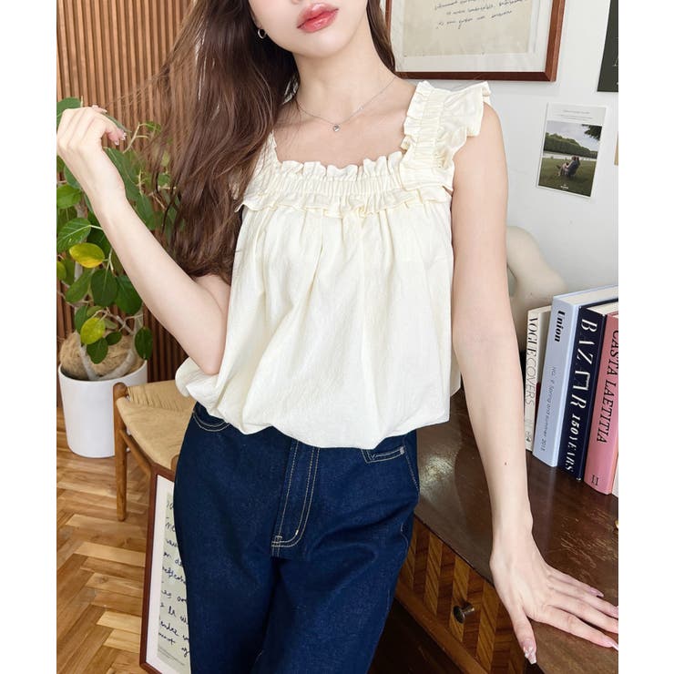 コットンワッシャーフリルショルダーバルーンシルエットノースリーブトップス | moment+ | 詳細画像16 