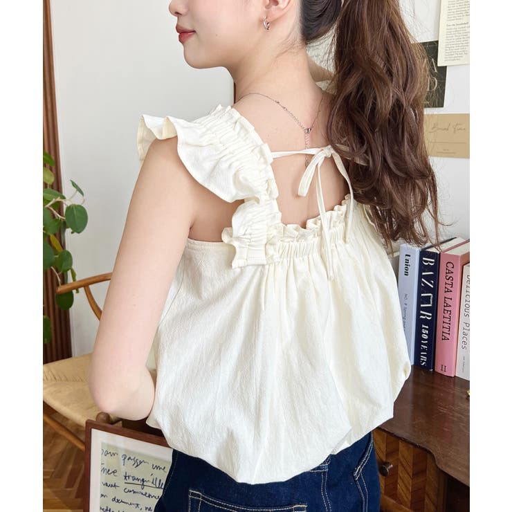 コットンワッシャーフリルショルダーバルーンシルエットノースリーブトップス | moment+ | 詳細画像19 