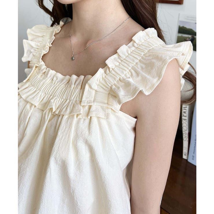 コットンワッシャーフリルショルダーバルーンシルエットノースリーブトップス | moment+ | 詳細画像22 